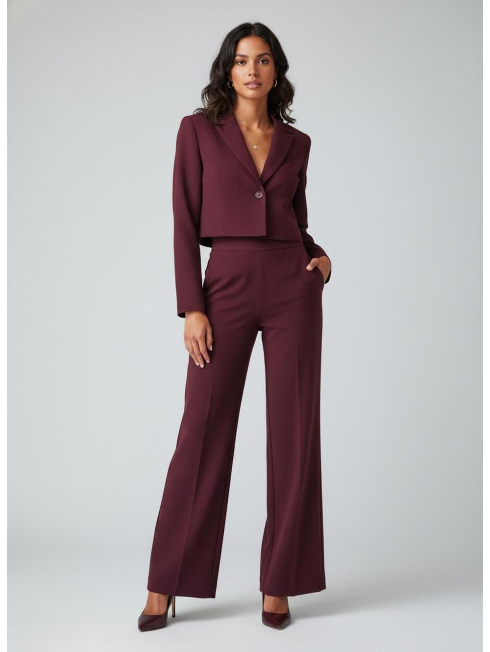 NWOT St. John Collection burgundy knit pants wide leg sz 2
